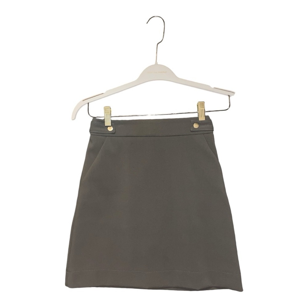 H&M Olive Green High-Waisted Pencil Skirt with Gold Buttons, Size 2